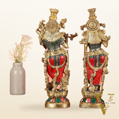 Pure Brass Radha Krishna Statues - Exquisite Handcrafted Art - 14 inch
