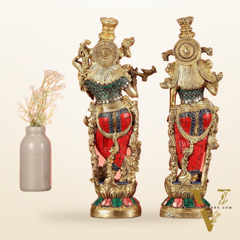Pure Brass Radha Krishna Statues - Exquisite Handcrafted Art - 14 inch