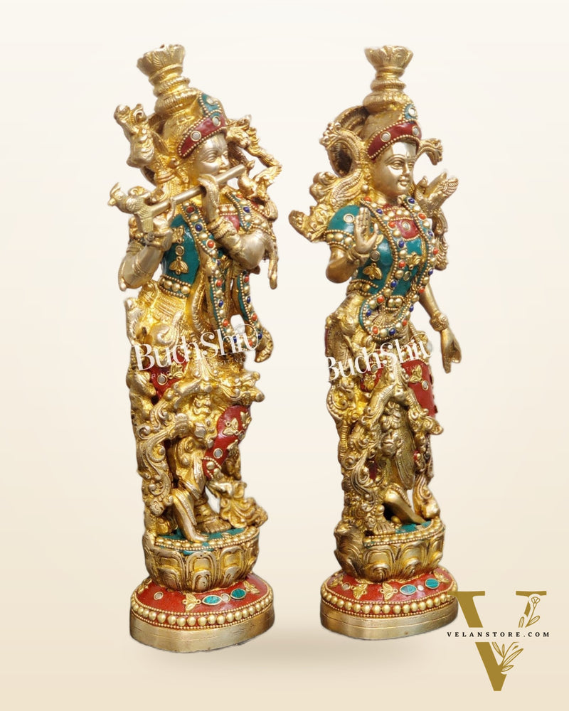 Pure Brass Radha Krishna Statues - Exquisite Handcrafted Art - 14 inch