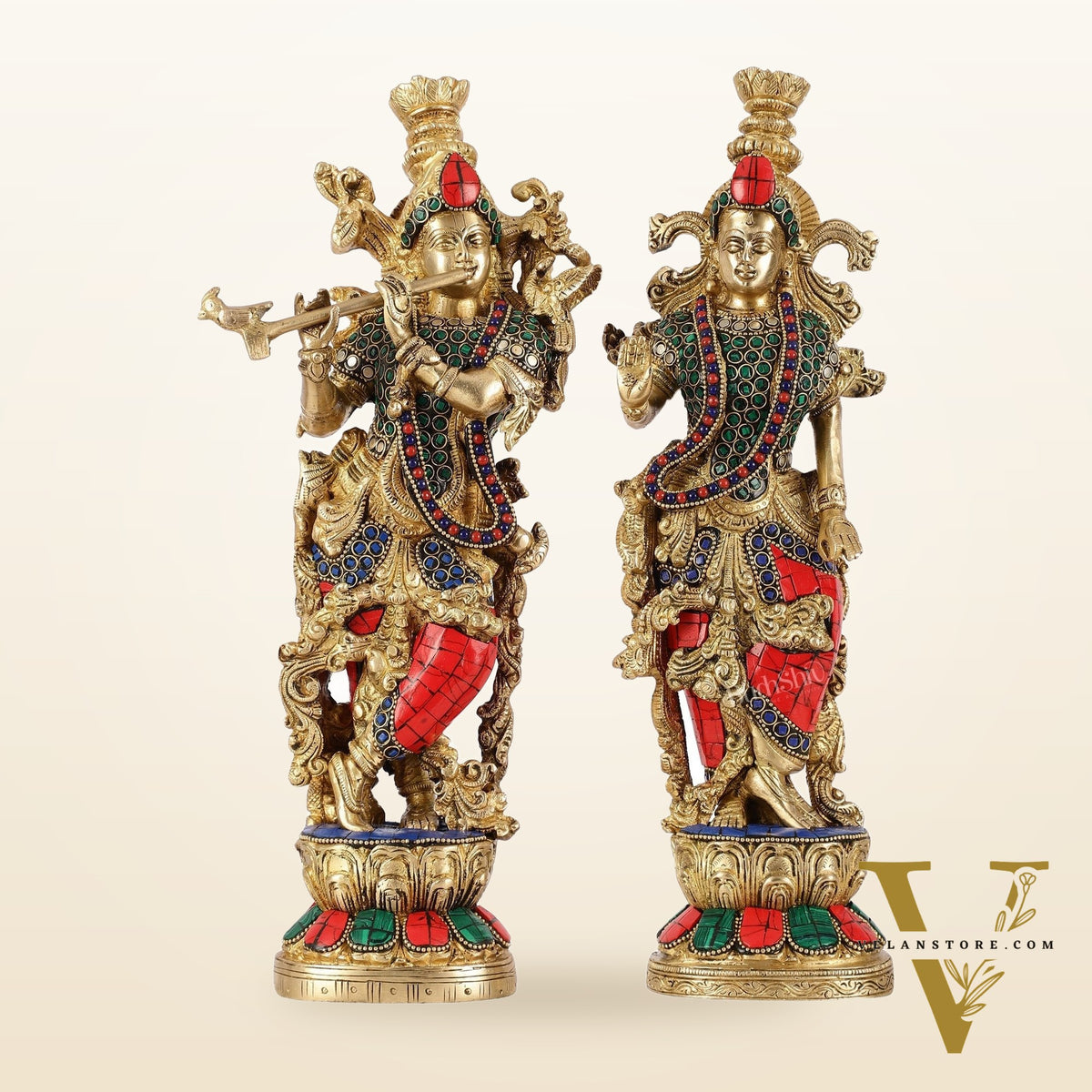 Pure Brass Radha Krishna Statues - Exquisite Handcrafted Art - 14 inch