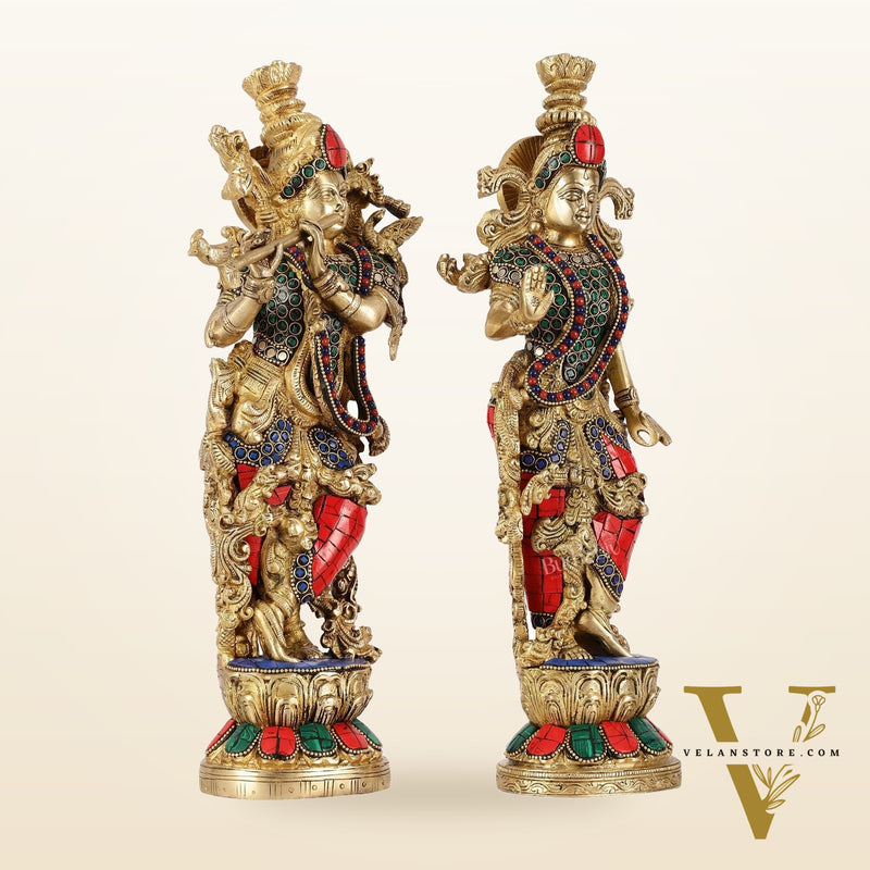 Pure Brass Radha Krishna Statues - Exquisite Handcrafted Art - 14 inch