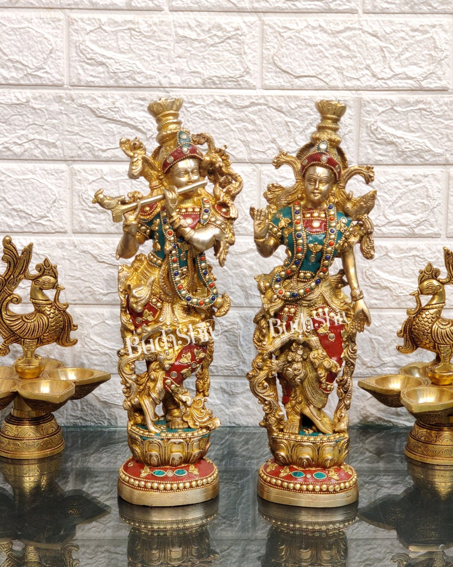 Pure Brass Radha Krishna Statues - Exquisite Handcrafted Art - 14 inch