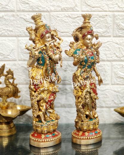Pure Brass Radha Krishna Statues - Exquisite Handcrafted Art - 14 inch