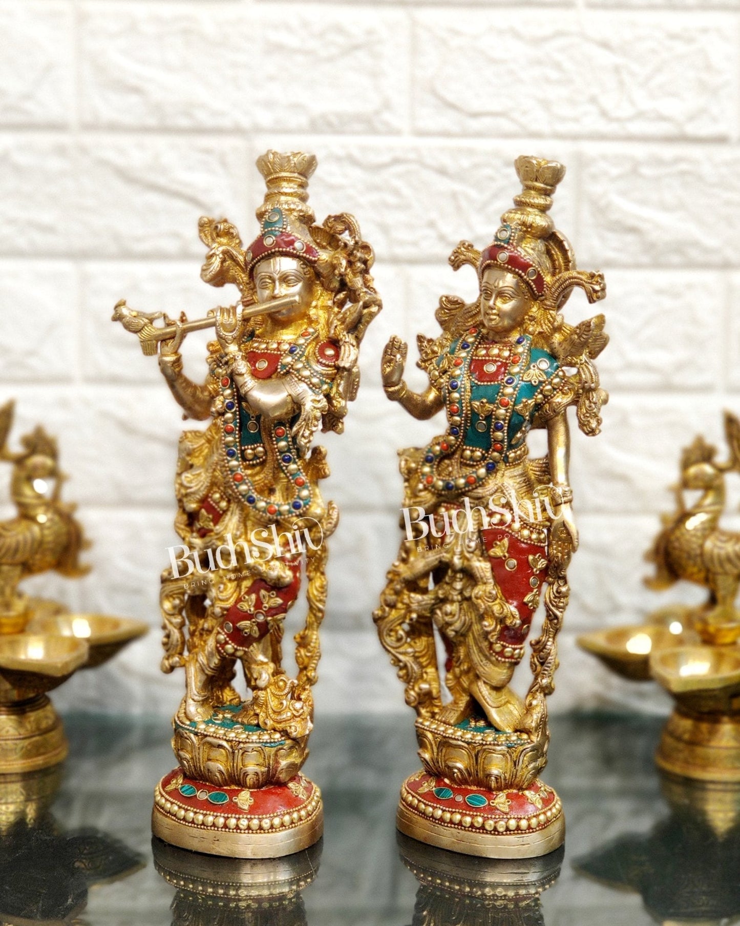 Pure Brass Radha Krishna Statues - Exquisite Handcrafted Art - 14 inch