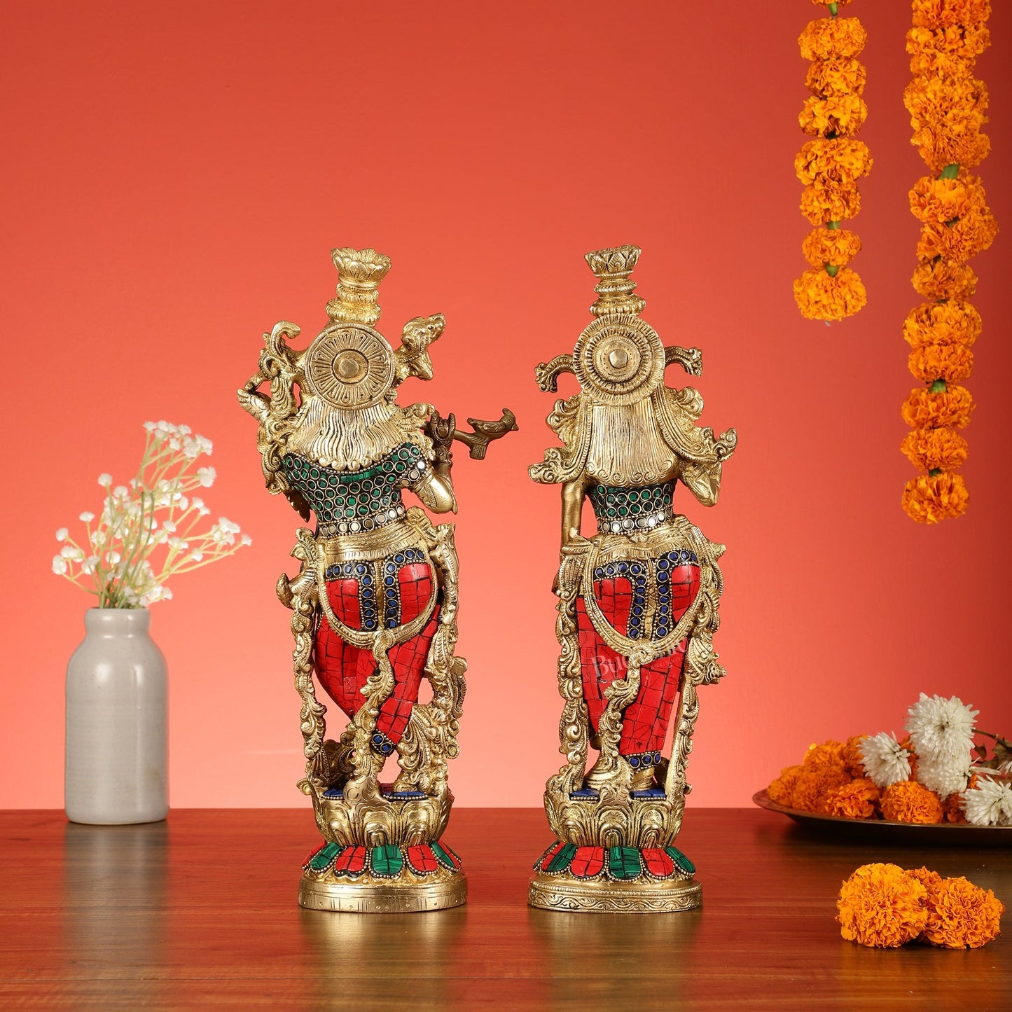 Pure Brass Radha Krishna Statues - Exquisite Handcrafted Art - 14 inch
