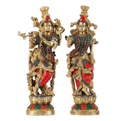 Pure Brass Radha Krishna Statues - Exquisite Handcrafted Art - 14 inch