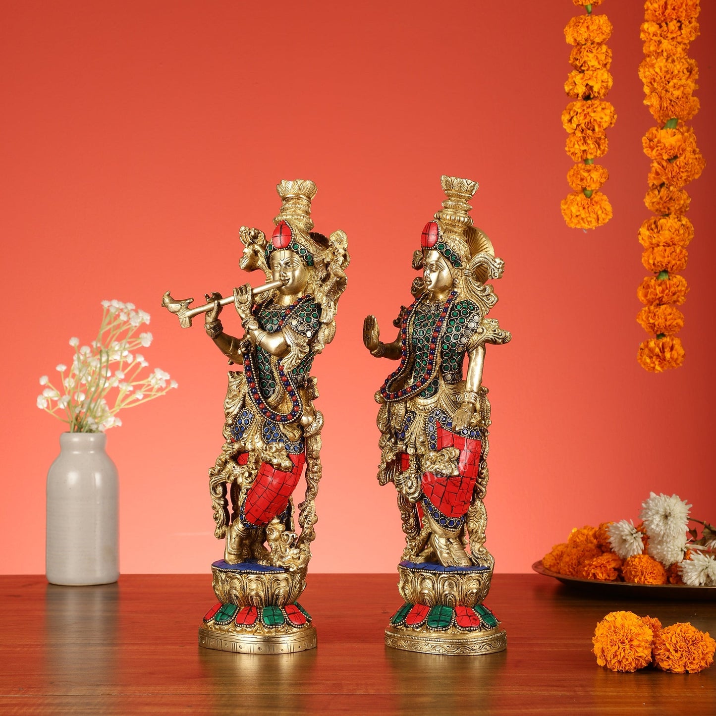 Pure Brass Radha Krishna Statues - Exquisite Handcrafted Art - 14 inch