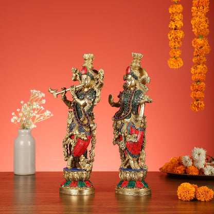 Pure Brass Radha Krishna Statues - Exquisite Handcrafted Art - 14 inch