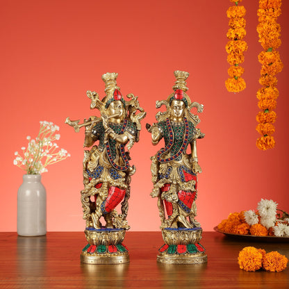 Pure Brass Radha Krishna Statues - Exquisite Handcrafted Art - 14 inch