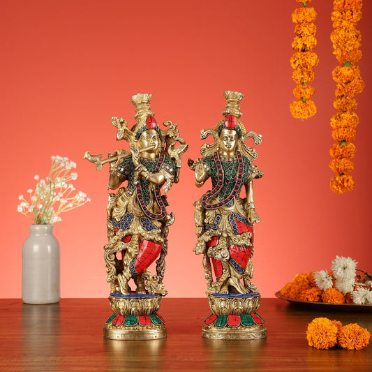 Pure Brass Radha Krishna Statues - Exquisite Handcrafted Art - 14 inch