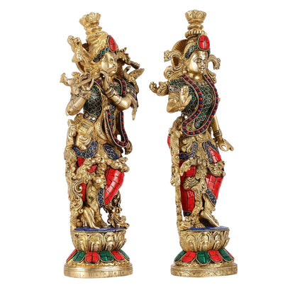 Pure Brass Radha Krishna Statues - Exquisite Handcrafted Art - 14 inch