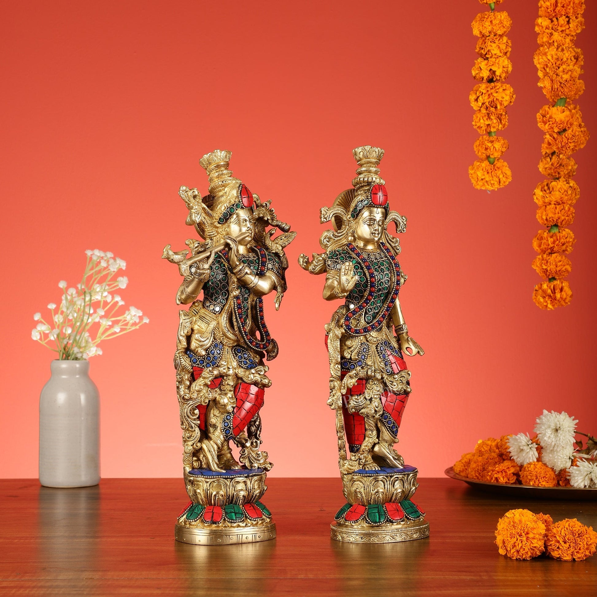 Pure Brass Radha Krishna Statues - Exquisite Handcrafted Art - 14 inch