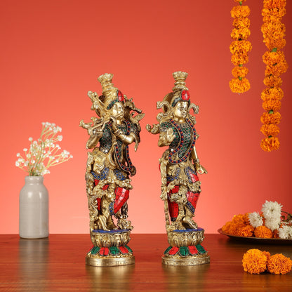 Pure Brass Radha Krishna Statues - Exquisite Handcrafted Art - 14 inch