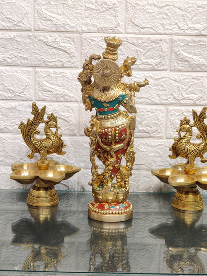 Pure Brass Radha Krishna Statues - Exquisite Handcrafted Art - 14 inch