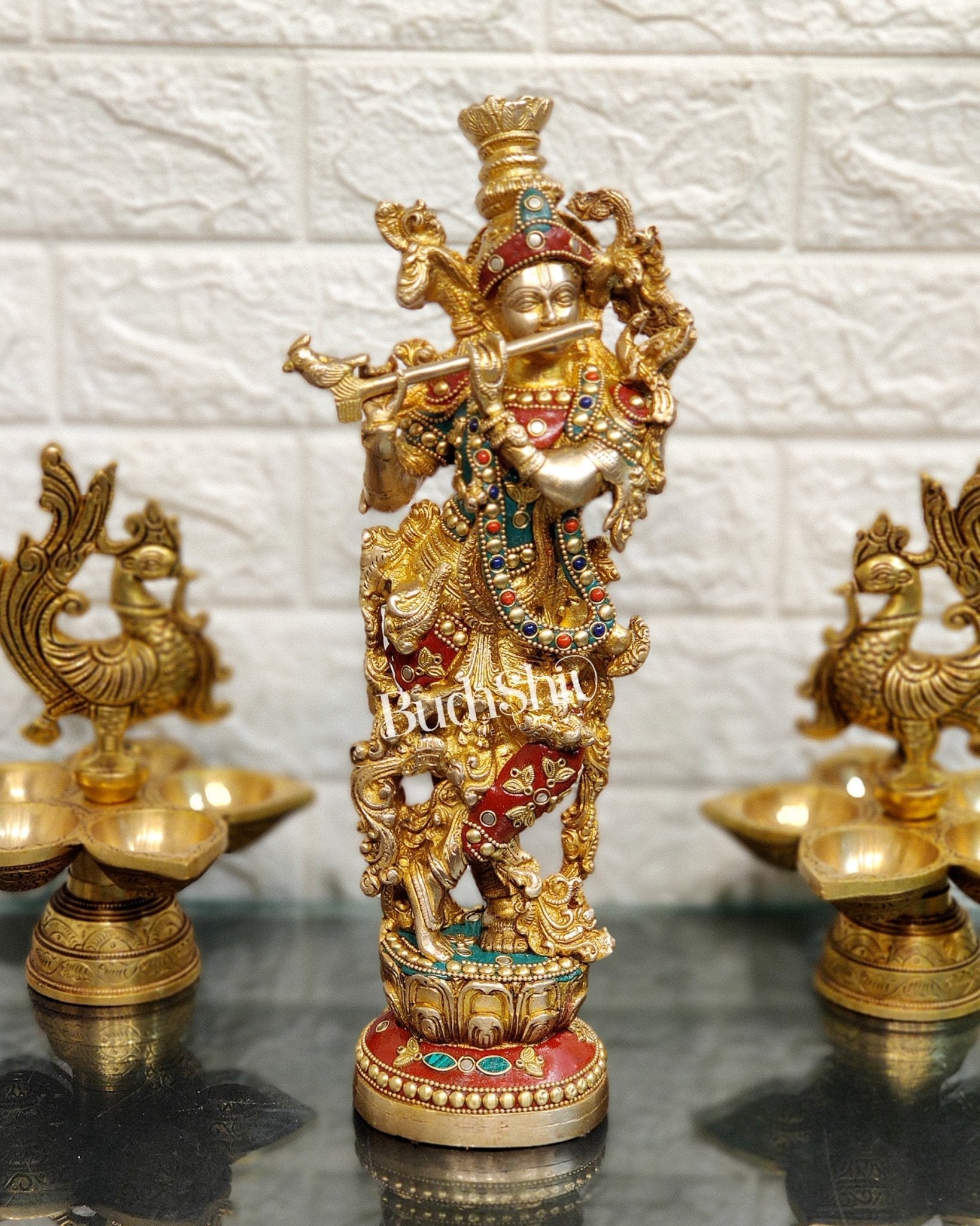 Pure Brass Radha Krishna Statues - Exquisite Handcrafted Art - 14 inch