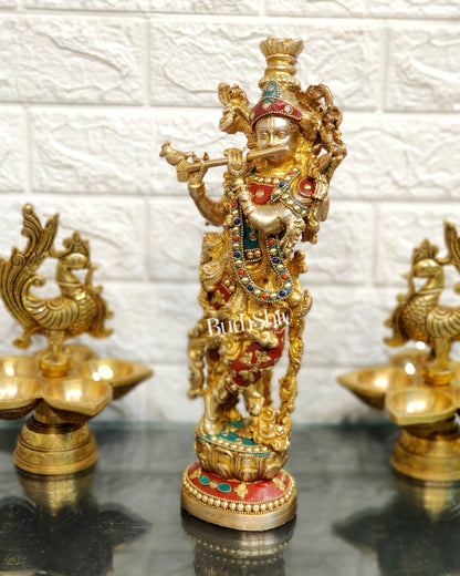 Pure Brass Radha Krishna Statues - Exquisite Handcrafted Art - 14 inch