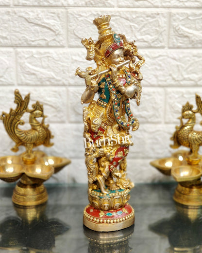 Pure Brass Radha Krishna Statues - Exquisite Handcrafted Art - 14 inch