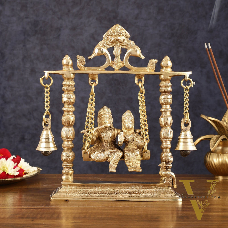 Pure Brass Radha Krishna Swing Idol - 10" Height