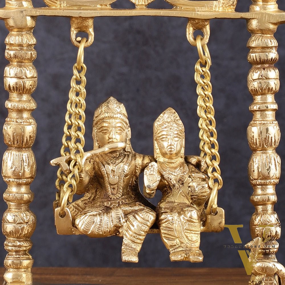 Pure Brass Radha Krishna Swing Idol - 10" Height