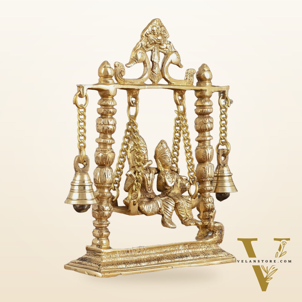 Pure Brass Radha Krishna Swing Idol - 10" Height