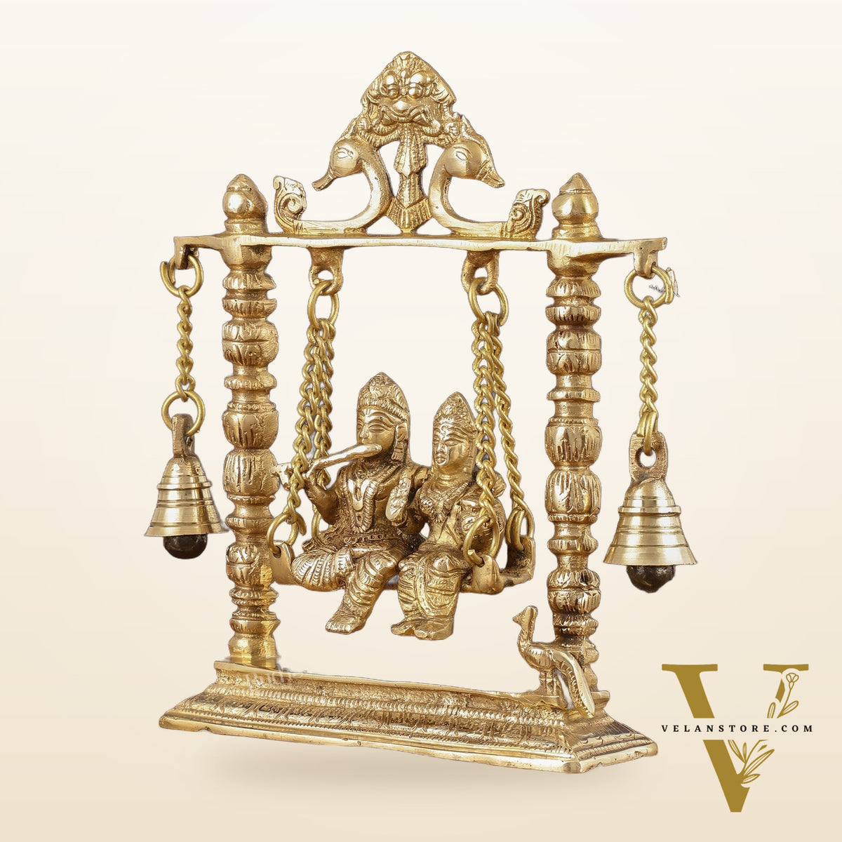 Pure Brass Radha Krishna Swing Idol - 10" Height