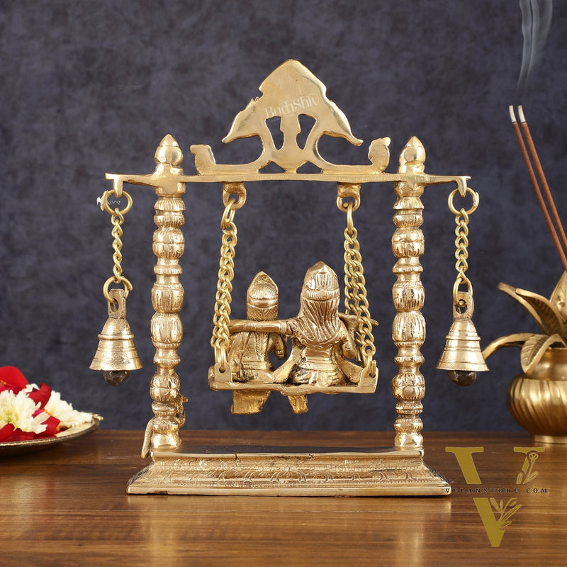Pure Brass Radha Krishna Swing Idol - 10" Height