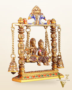 Pure Brass Radha Krishna Swing Idol - 10" laakh meenakari