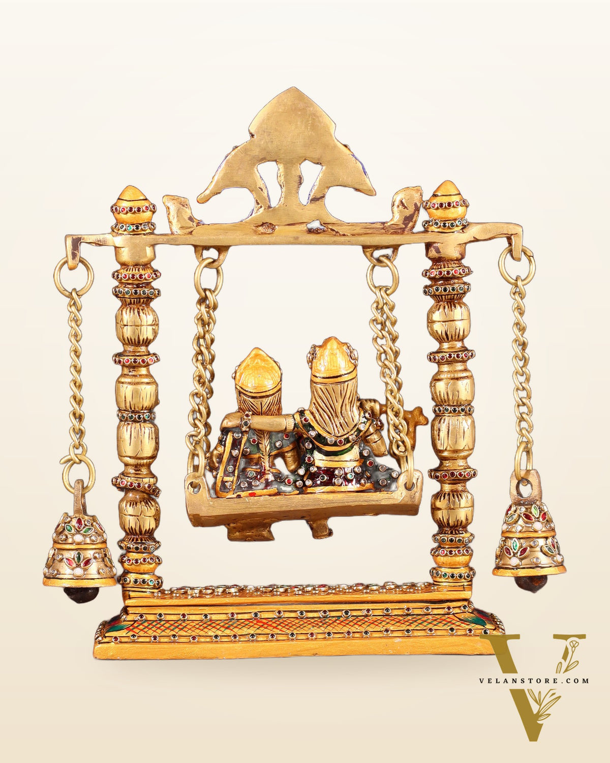 Pure Brass Radha Krishna Swing Idol - 10" laakh meenakari