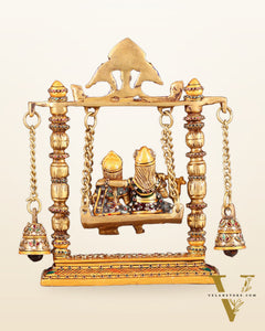 Pure Brass Radha Krishna Swing Idol - 10" laakh meenakari