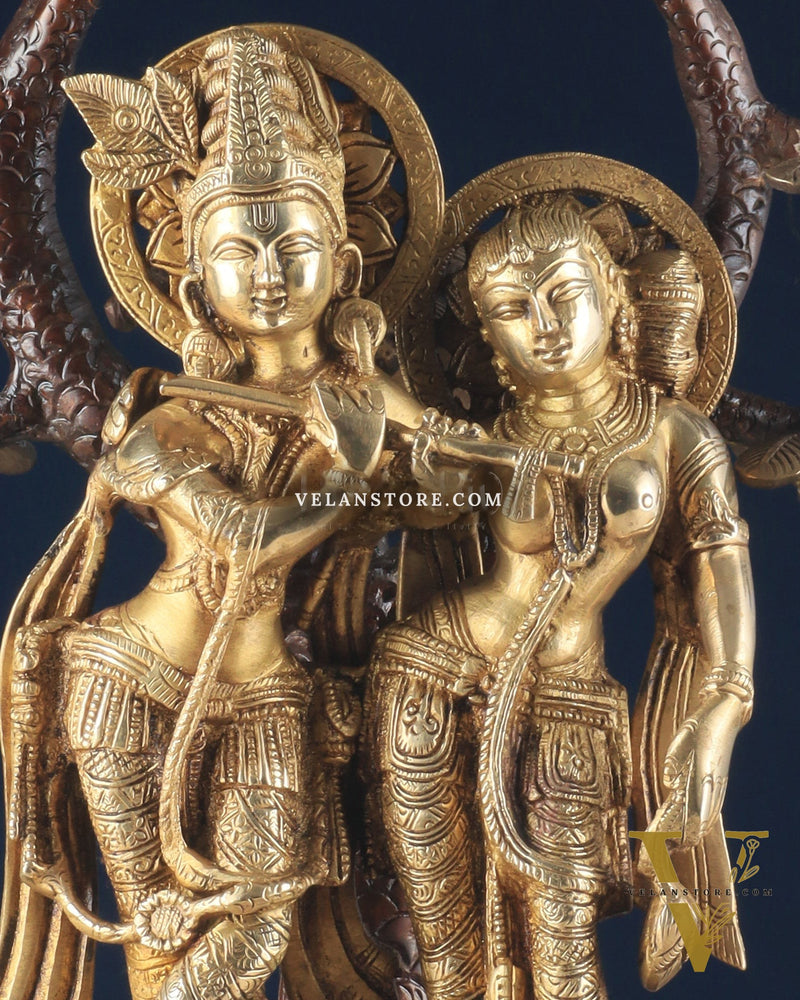 Pure Brass Radha krishna under tree idol 17 inch dual tone finish