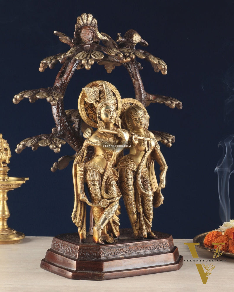 Pure Brass Radha krishna under tree idol 17 inch dual tone finish