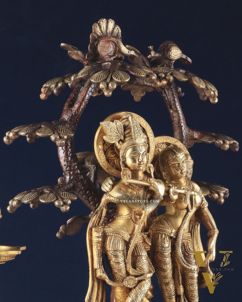 Pure Brass Radha krishna under tree idol 17 inch dual tone finish