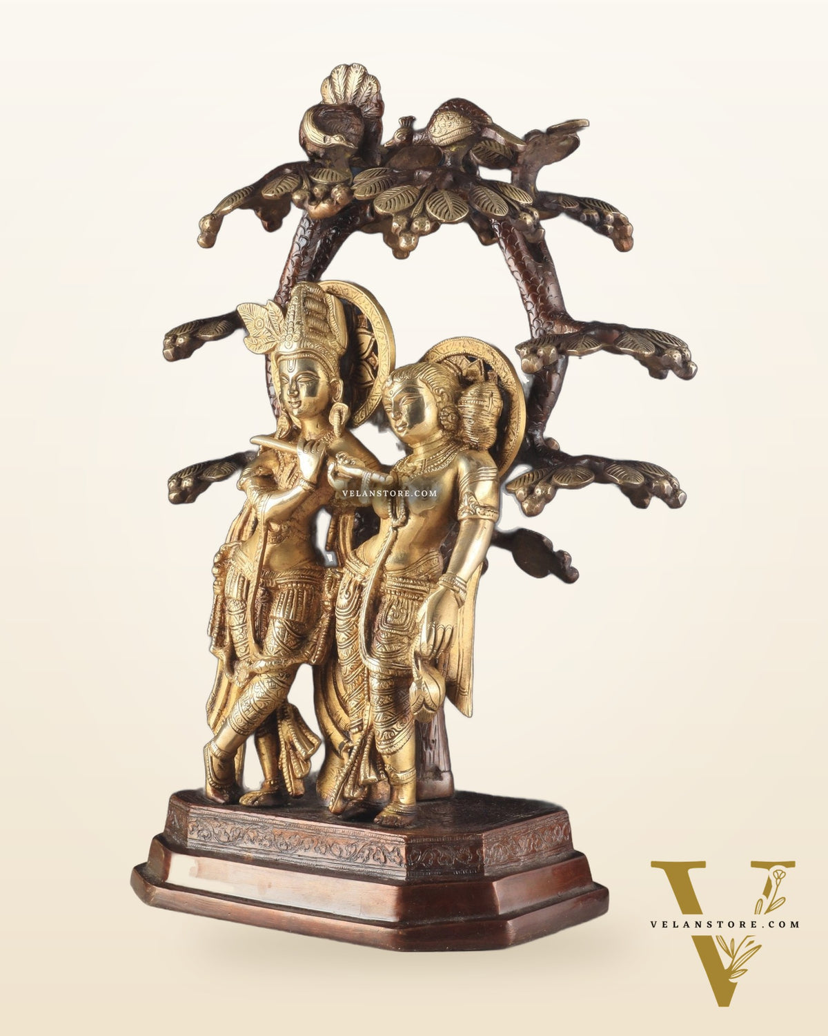 Pure Brass Radha krishna under tree idol 17 inch dual tone finish