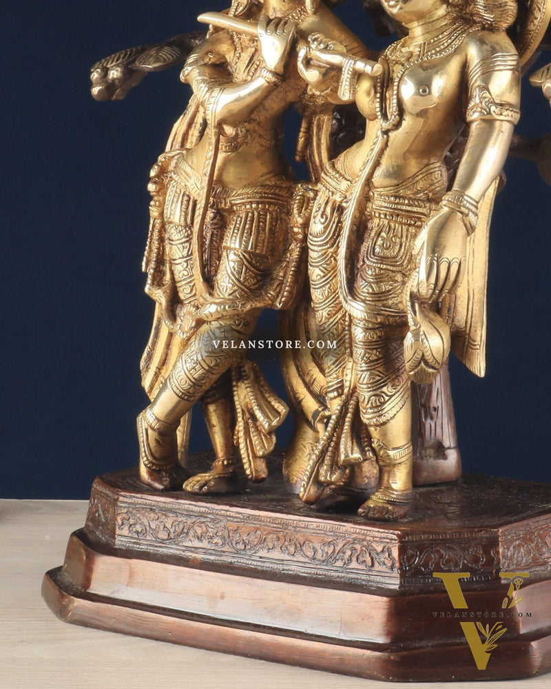 Pure Brass Radha krishna under tree idol 17 inch dual tone finish