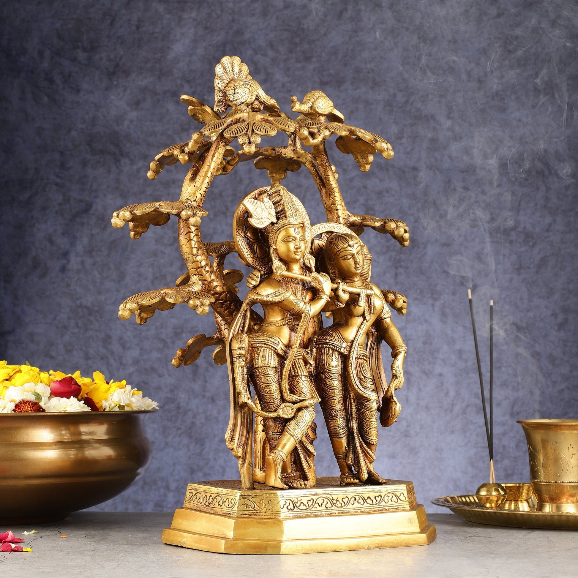 Pure Brass Radha krishna under tree idol 17 inch