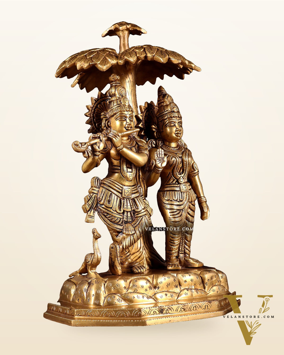 Pure Brass Radha Krishna Under Tree Idol - Height 13"