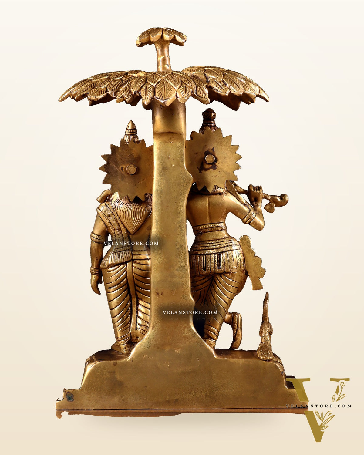Pure Brass Radha Krishna Under Tree Idol - Height 13"