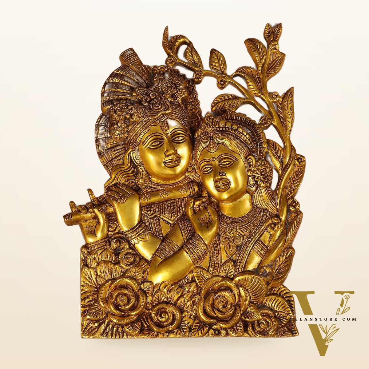 Pure Brass Radha Krishna Wall Hanging 14"
