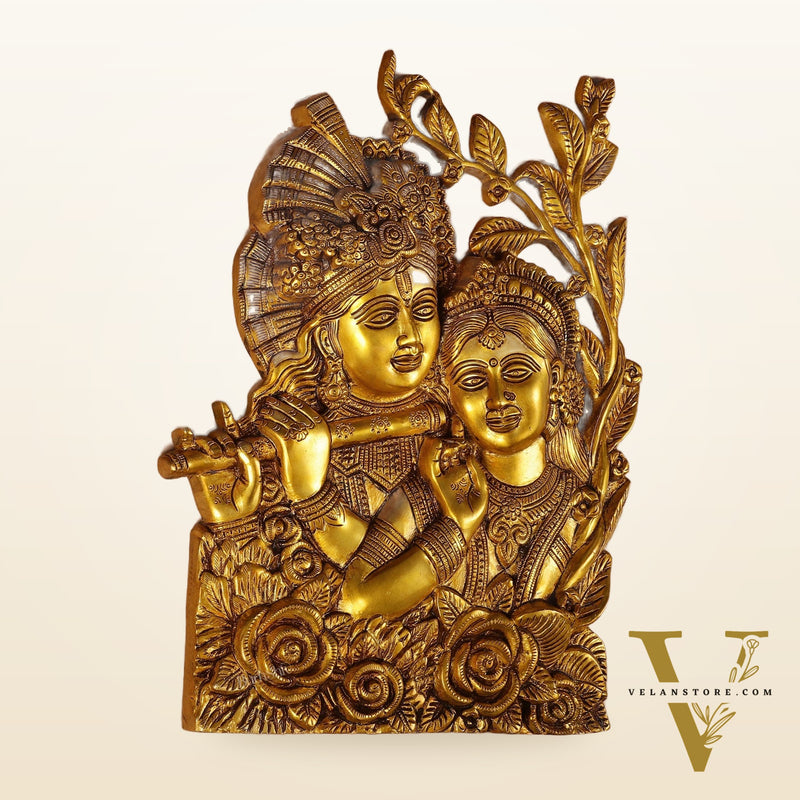 Pure Brass Radha Krishna Wall Hanging 14"
