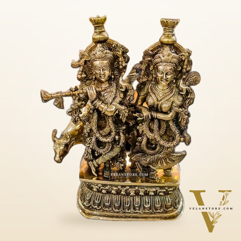 Pure Brass Radha Krishna with cow 21 inches