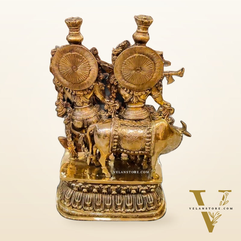 Pure Brass Radha Krishna with cow 21 inches