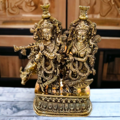 Pure Brass Radha Krishna with cow 21 inches