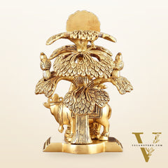 Pure Brass Radha Krishna with Cow Under Tree Idol - 7" Height