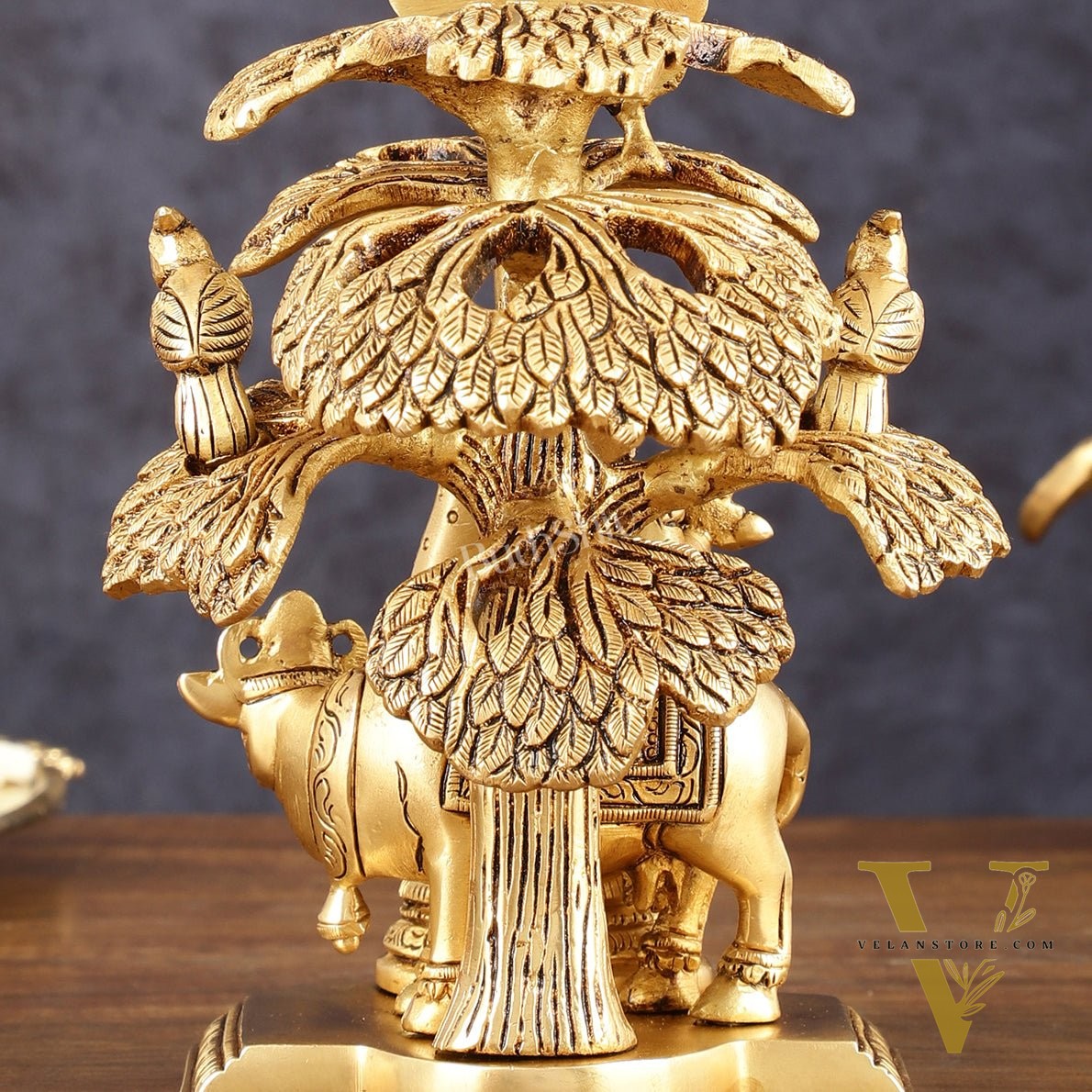 Pure Brass Radha Krishna with Cow Under Tree Idol - 7" Height