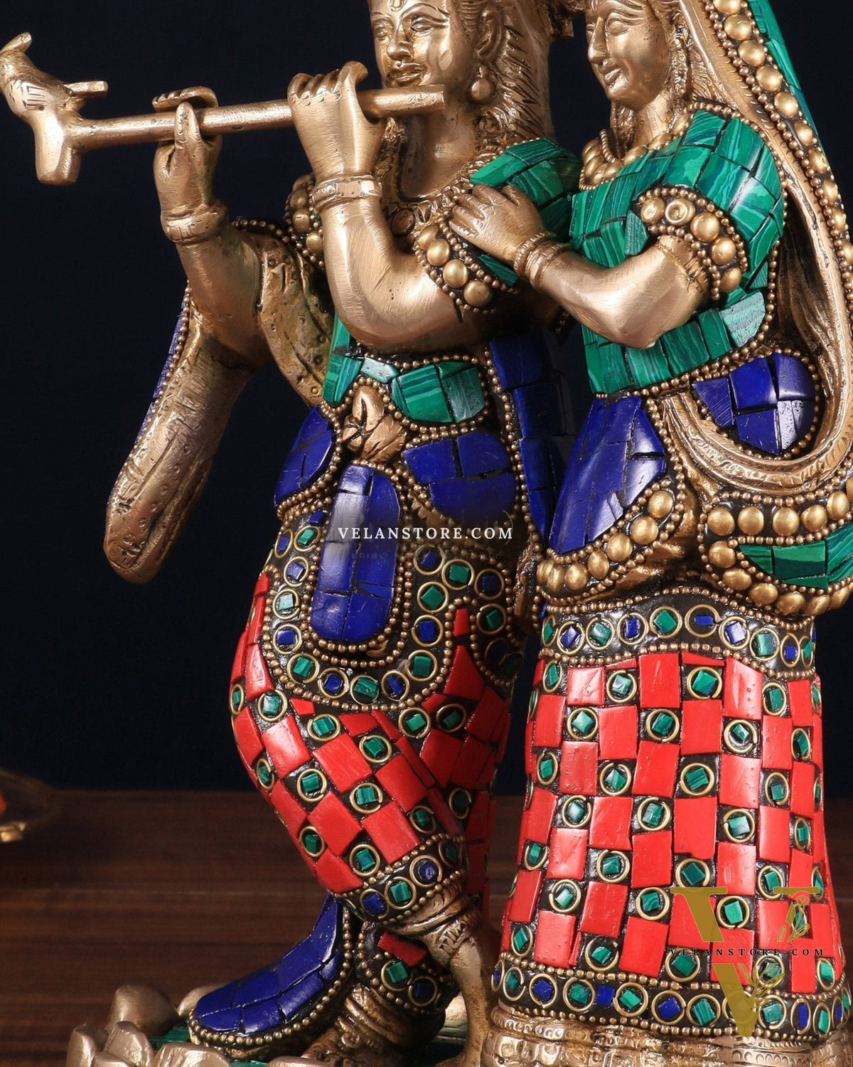 Pure Brass Radha Krishna with Idol - 11 inch with stonework