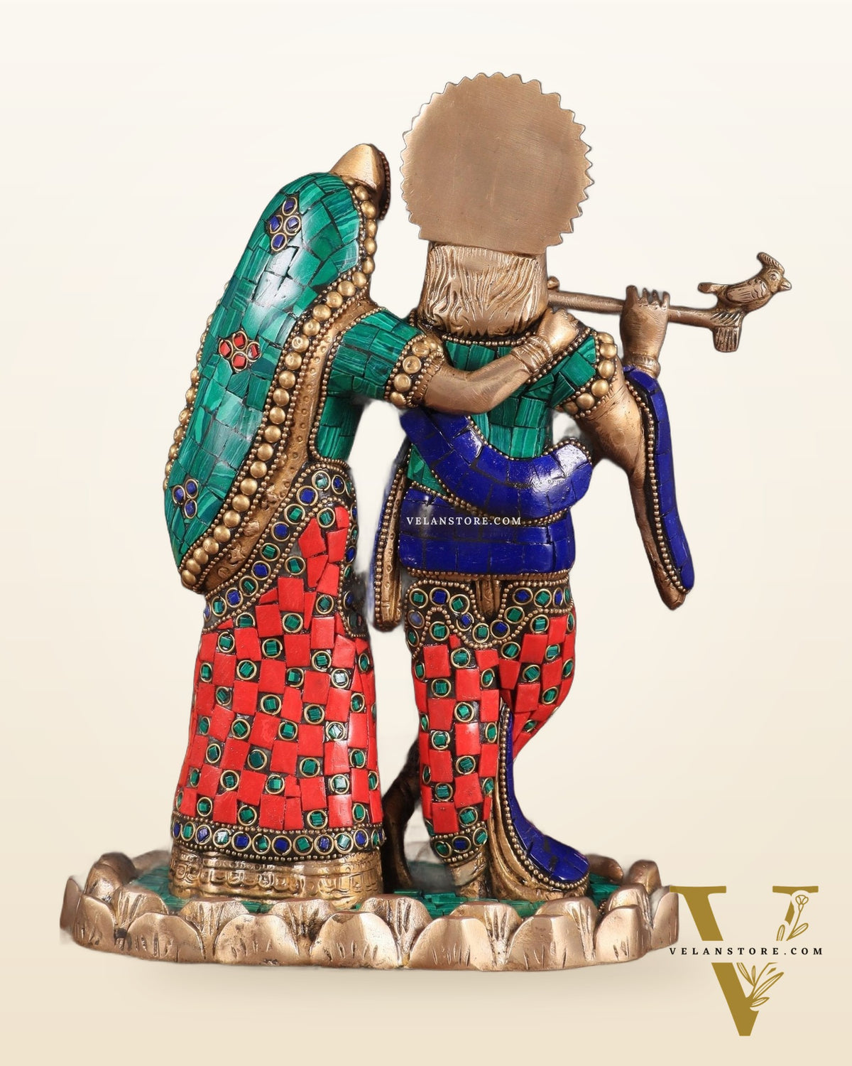 Pure Brass Radha Krishna with Idol - 11 inch with stonework
