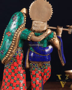 Pure Brass Radha Krishna with Idol - 11 inch with stonework