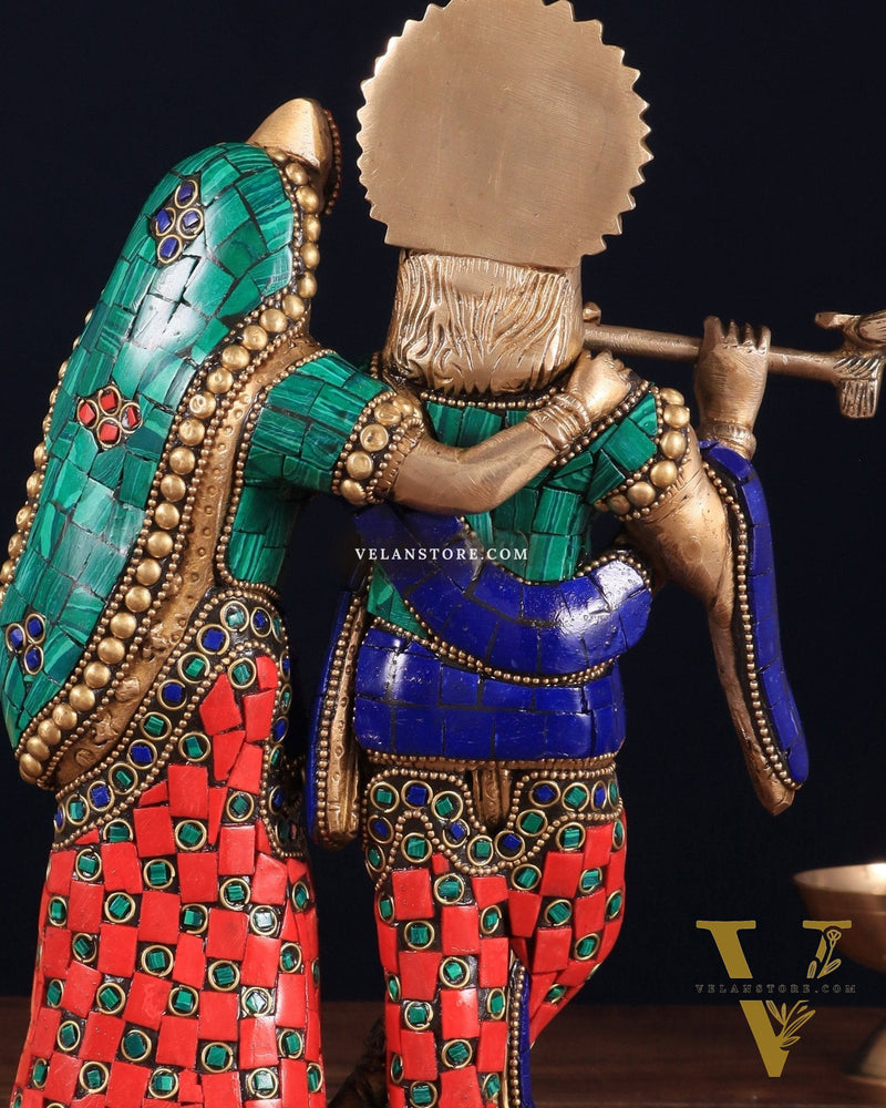 Pure Brass Radha Krishna with Idol - 11 inch with stonework