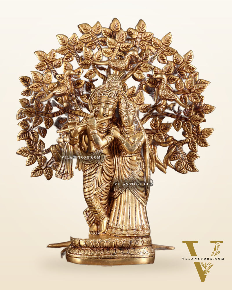 Pure Brass Radha Krishna with Kalpavriksha Tree Combo 12 inch