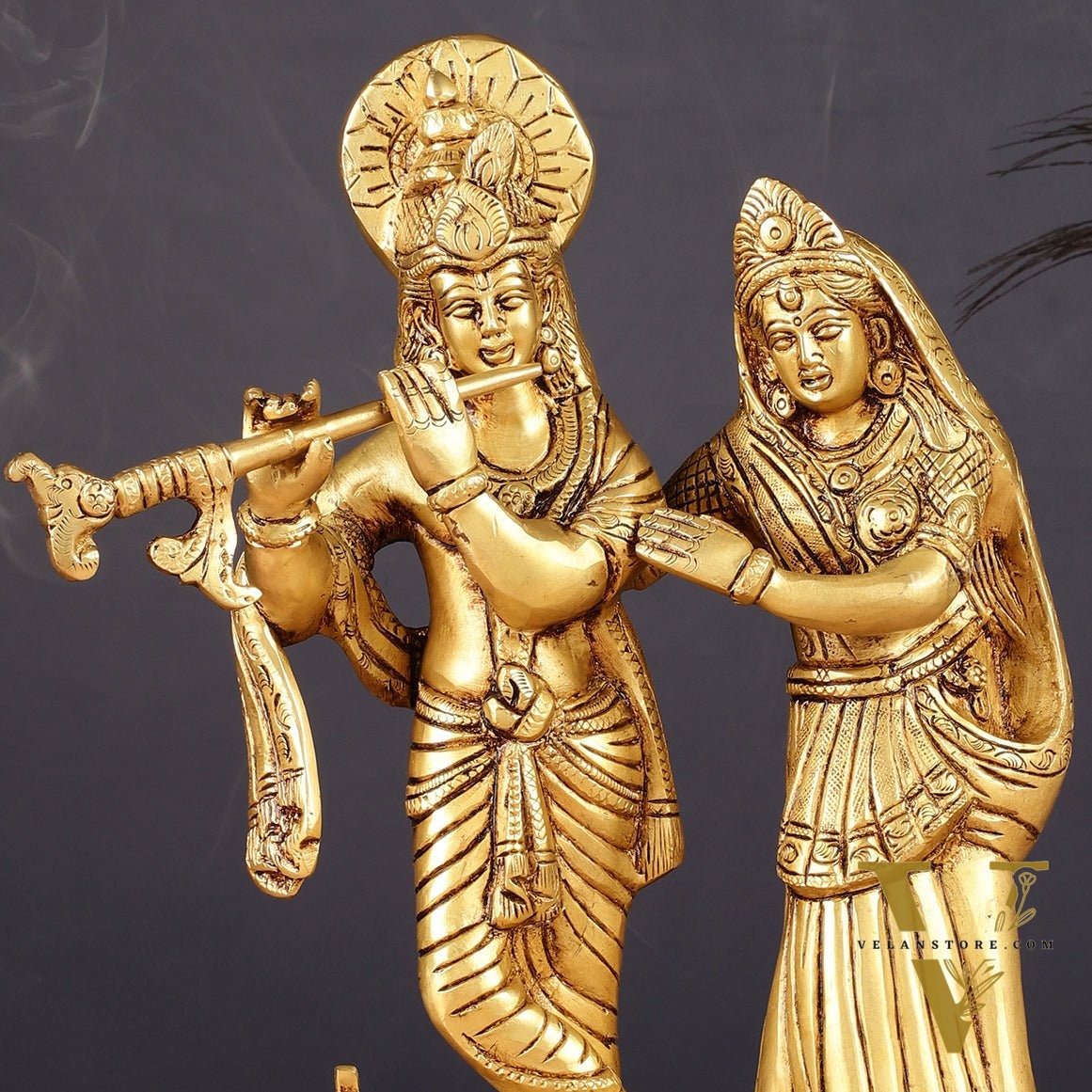 Pure Brass Radha Krishna with Peacock Idol - 11 inch
